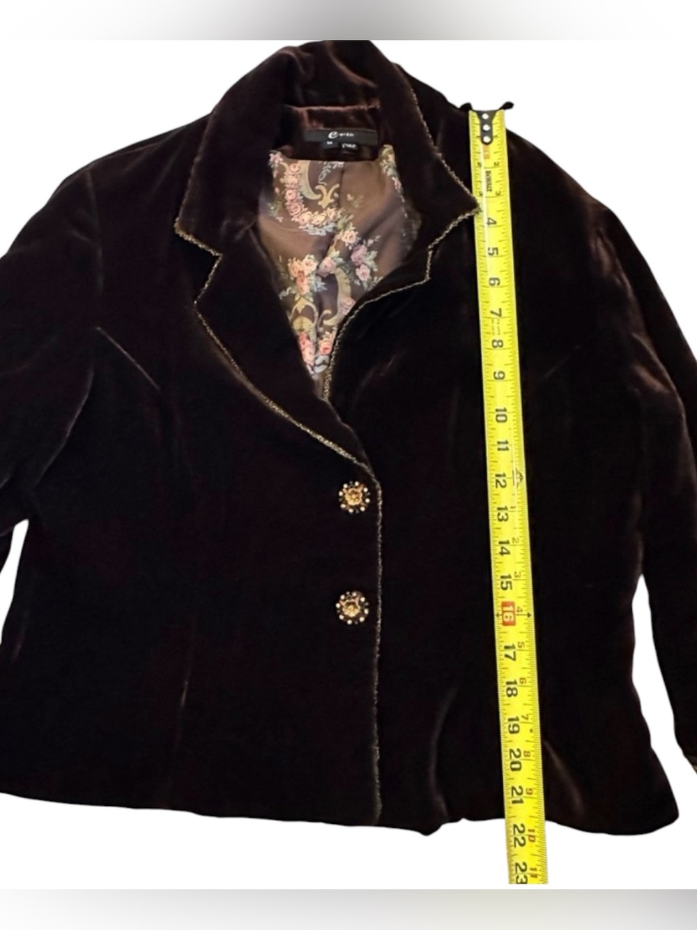 E by ECI Vintage Y2K Brown Velvet Blazer Jacket Silk Blend Jeweled Buttons Large - Picture 7 of 10